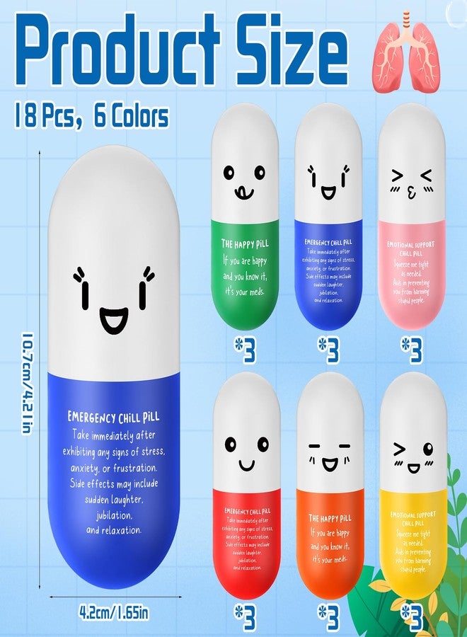 Arrowbash 18 Pcs Pill Stress Ball Pharmacy Technician Gift for Pharmacist Nurses CRNA Doctor Pill Shaped Foam Inspirational Coworker Valentines Stress Ball with Cute Cartoon Emotion Face (Emergency) - Image 2